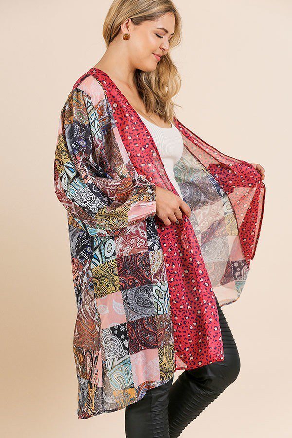 Sheer Animal Scarf Kimono
