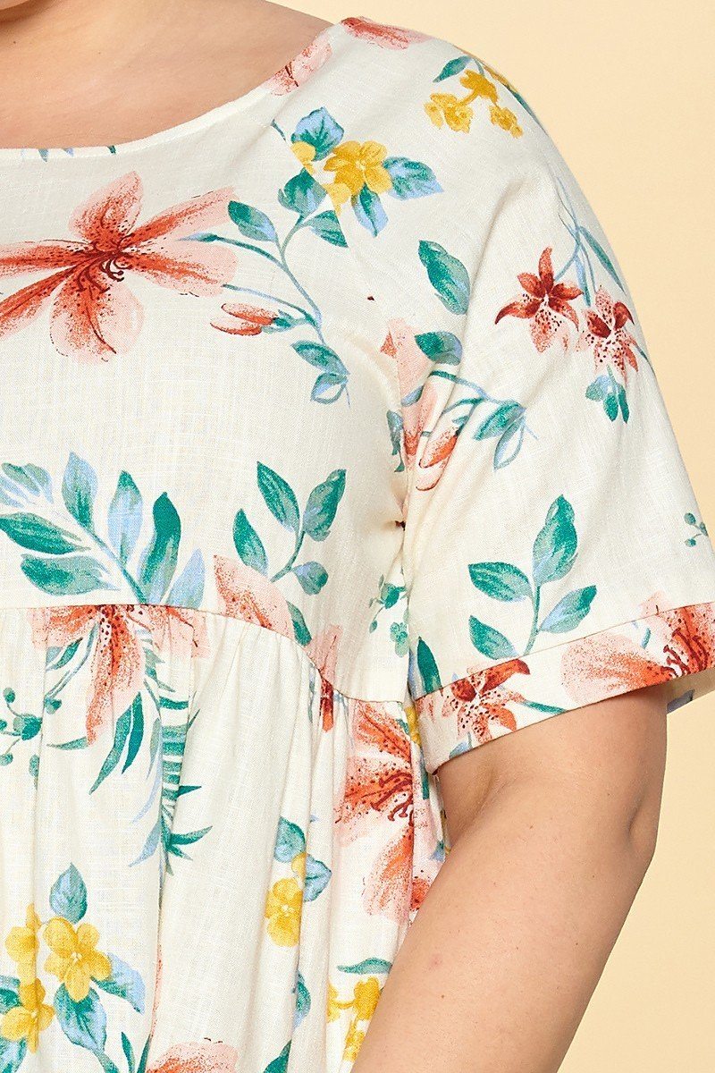 Floral Printed Linen Babydoll Blouse