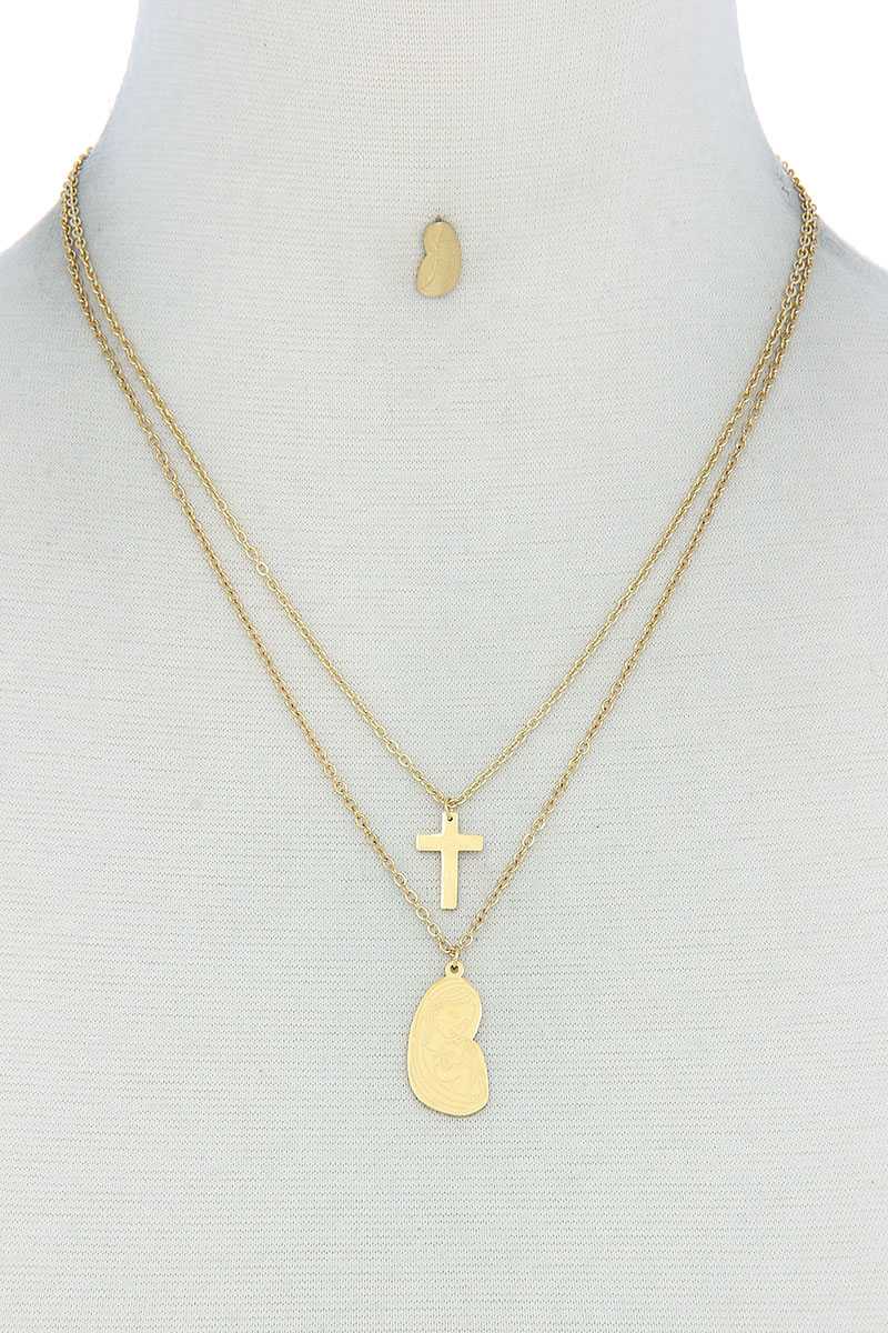 Cross Mary Necklace Earring Set