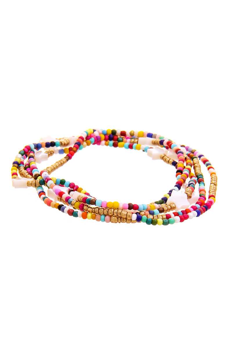 Trendy Multi Layer Colored Bead Star Link Design Bracelet