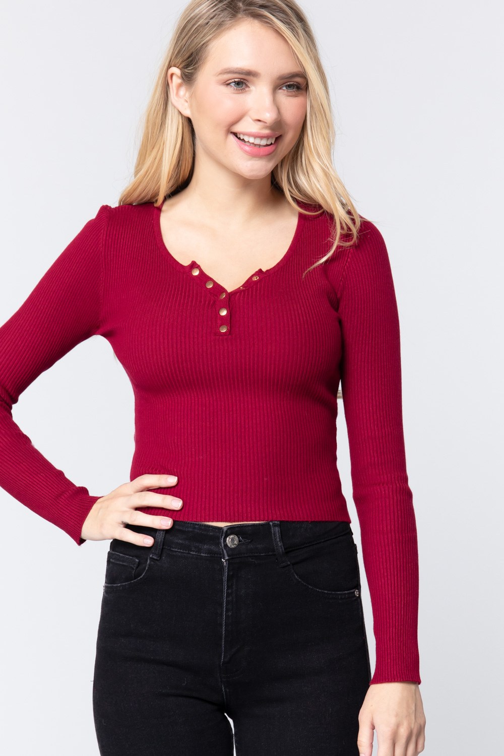 Snap Button Sweater Top