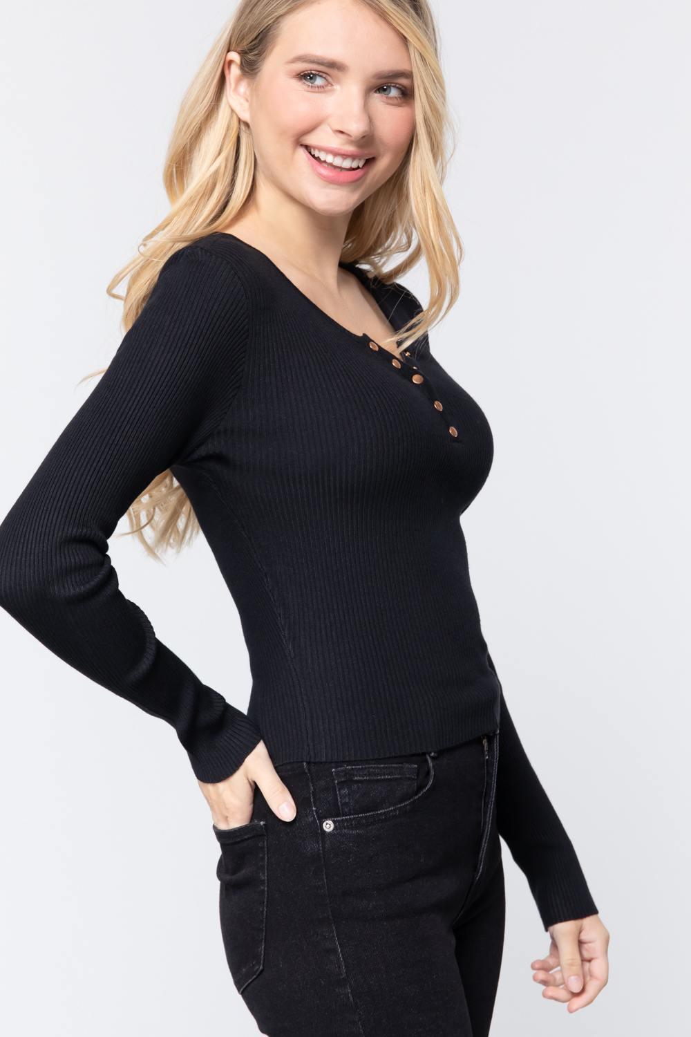Snap Button Sweater Top
