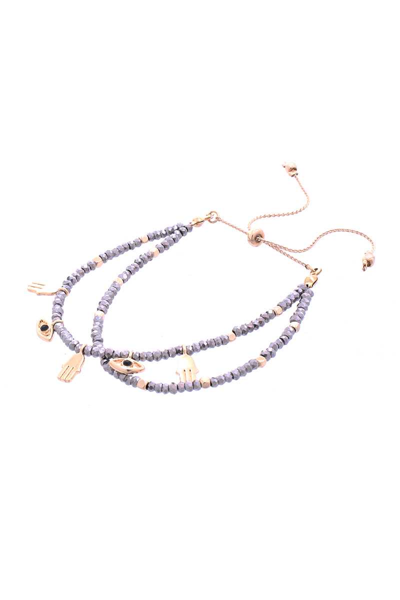 Hamsa Charm Glass Bead Bracelet