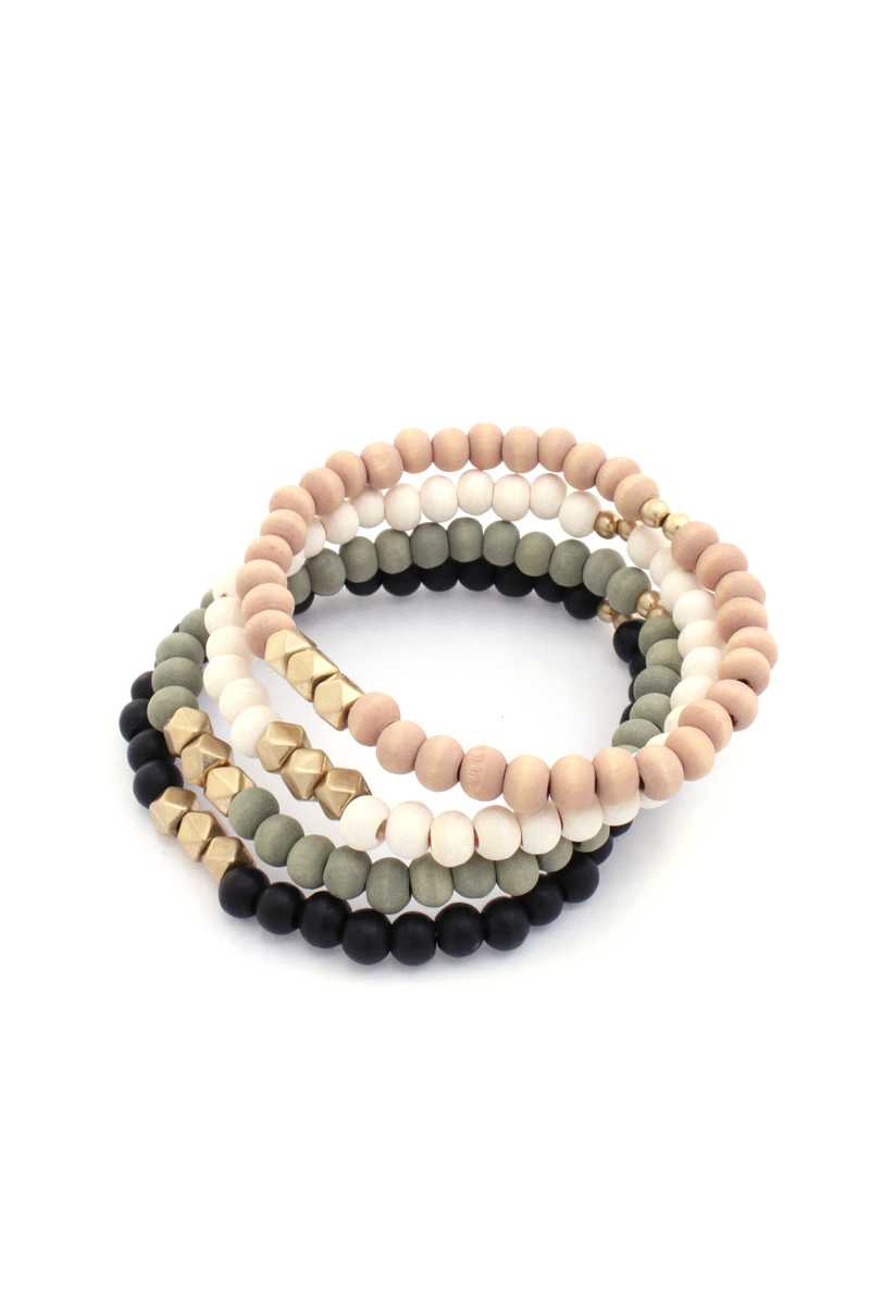 Painted Wooden Bead Stackable Stretch Bracelet