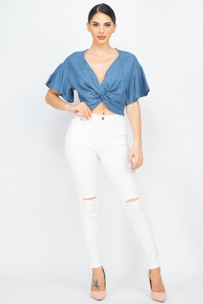 Knotted V-neck Top