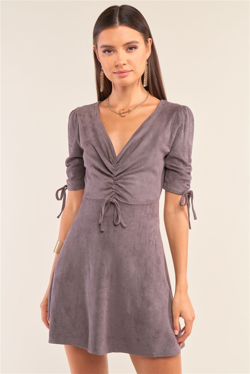 Suede Gathered Dress