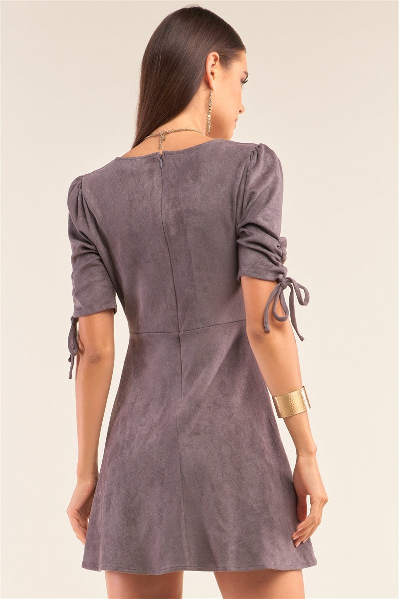 Suede Gathered Dress